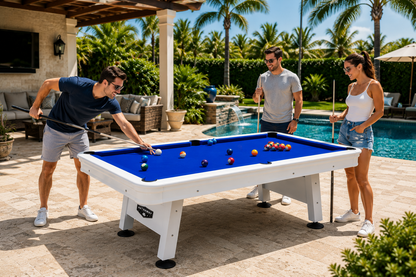 Alpine 8' Outdoor Pool Table - White / Blue Felt