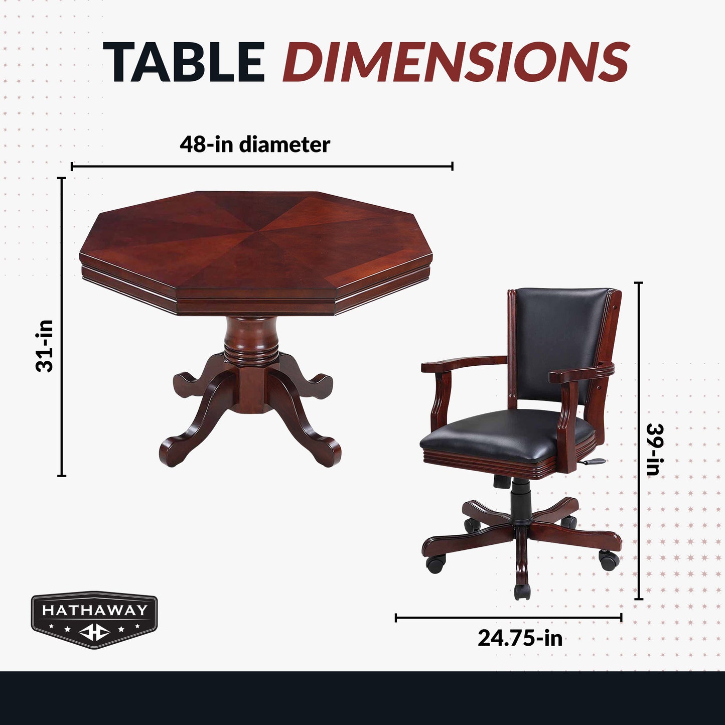 Kingston 48" Poker Table Set with 4 Arm Chairs
