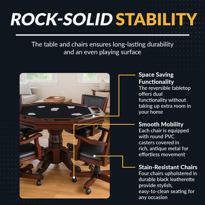 Kingston 48" Poker Table Set with 4 Arm Chairs