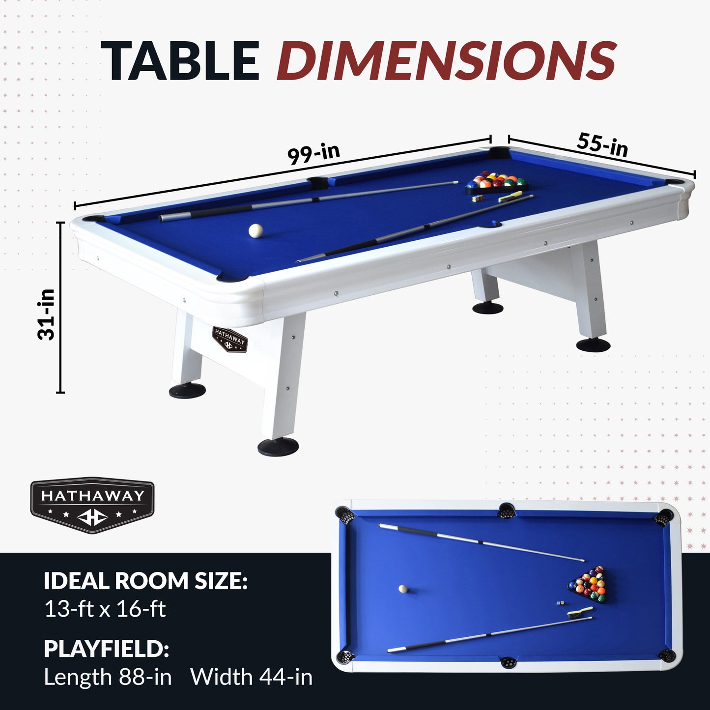Alpine 8' Outdoor Pool Table - White / Blue Felt