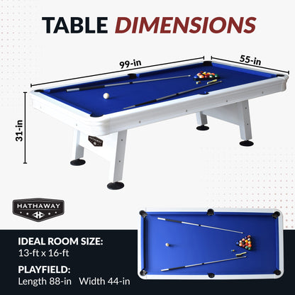 Alpine 8' Outdoor Pool Table - White / Blue Felt