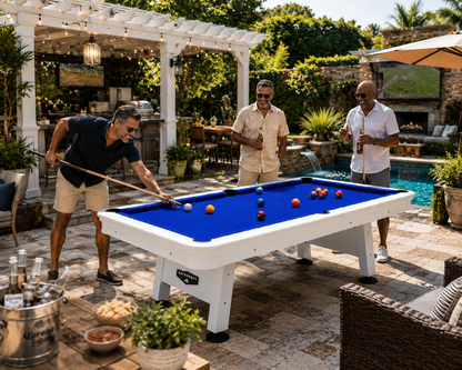 Alpine 8' Outdoor Pool Table - White / Blue Felt